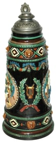4L Majolica Women  Lion Faces & Garland Stein