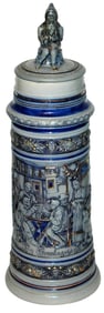 4L Bar Scene w Dwarf Lid. Rare Gold Accents Stein