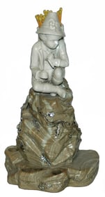 Mettlach Earlyware Matchholder Boy w Basket