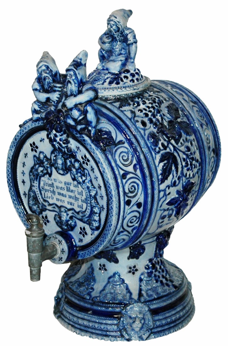 19-1/2" Stoneware Barrel Punchbowl Keg w Spicket (1 of 4)