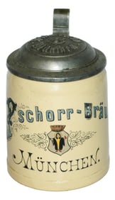 Mettlach Pschorr Brau Brewery Stein w Matched Lid