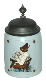 Mettlach Etched Man Drinks from Stein