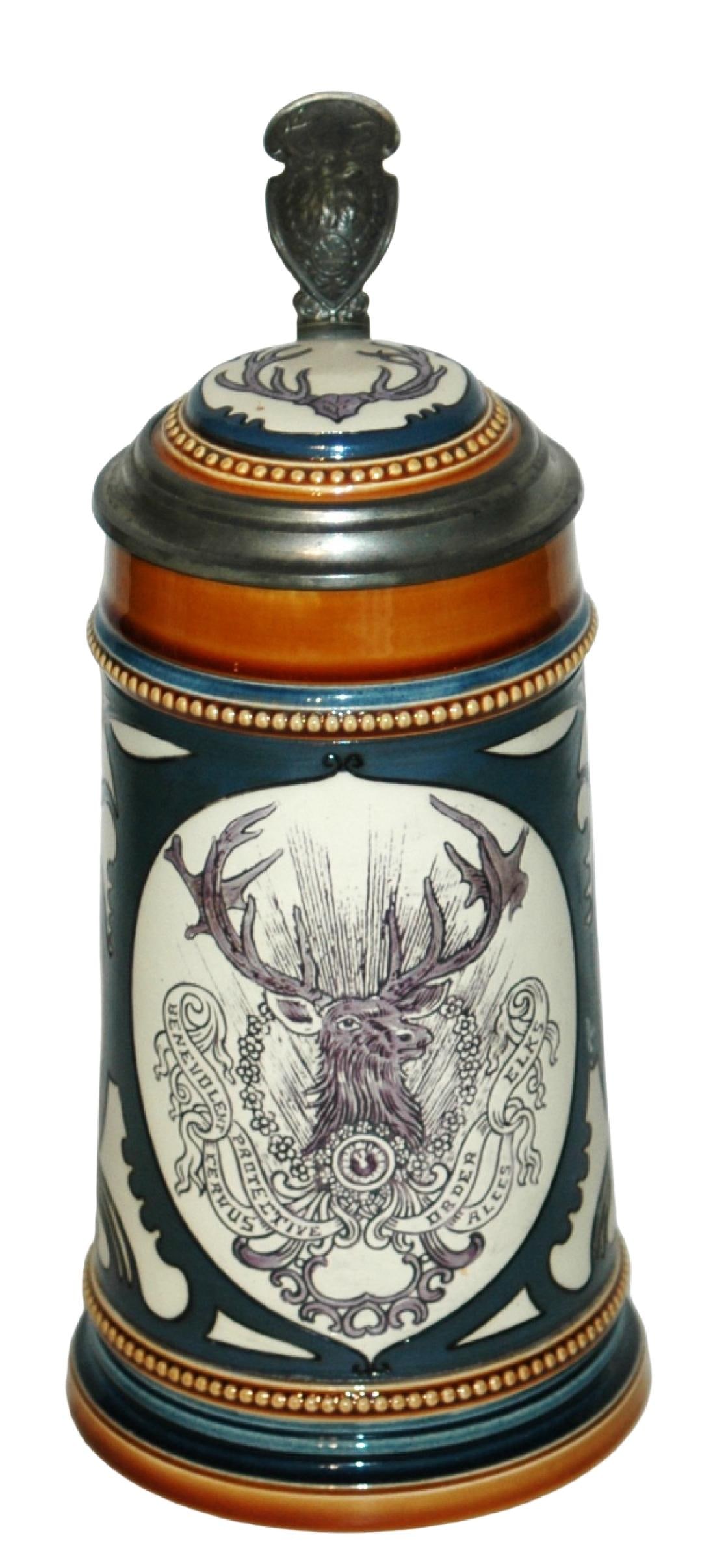 Mettlach B.P.O.E Elks Club Stag Head Stein w Inlay (1 of 4)