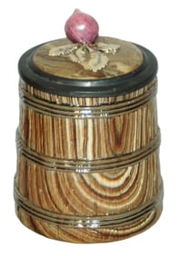 Mettlach Barrel w 3D Flower Bud Inlay Lid