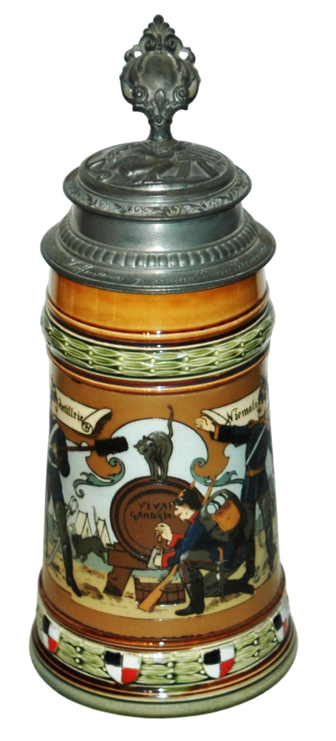 Mettlach Soldiers Tapping Barrel Etched Stein (1 of 5)