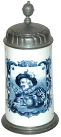 1L Mettlach Faience Stein of Man w Pipe & Big Hat