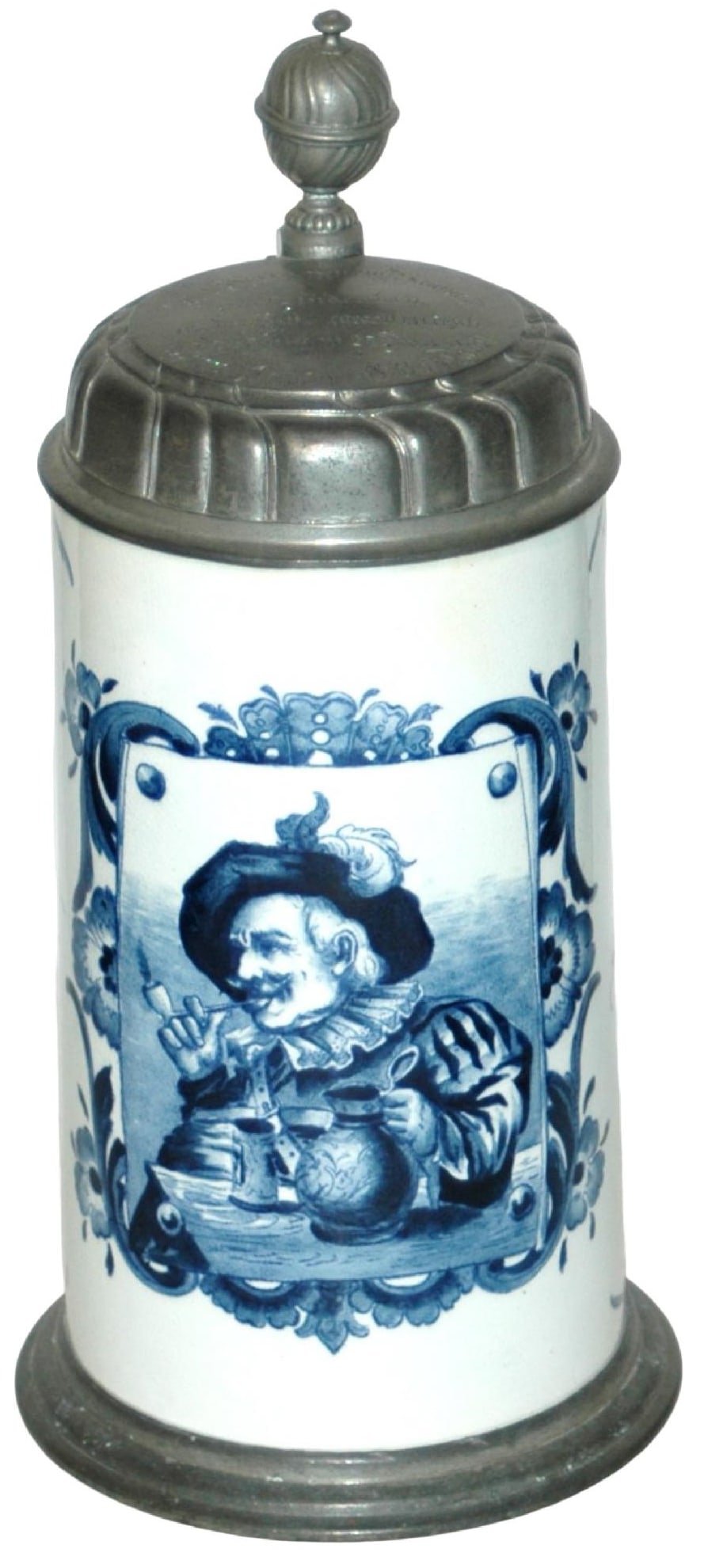1L Mettlach Faience Stein of Man w Pipe & Big Hat (1 of 5)