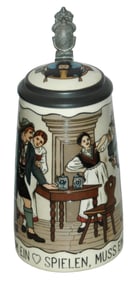 Mettlach Tavern Scene Stein w Munich Child Inlay