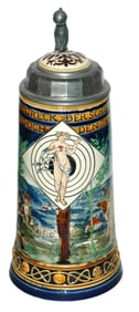 Mettlach Venus Target Stein w Eagle Inlay Lid