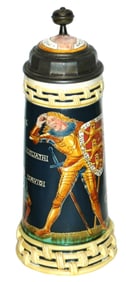 Mettlach David & Goliath Stein w Unusual Handle
