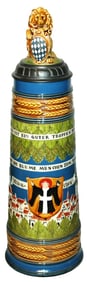 3L Mettlach Munich City Stein w 3D Lion Shield Lid
