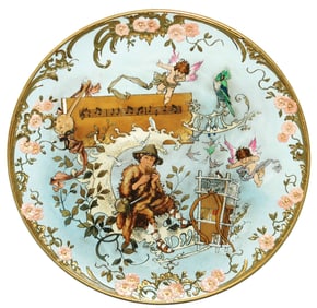 Mettlach Plaque Schlitt Papageno & Cherubs