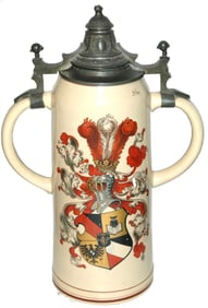 4L Double Handled, Double Lidded Stein w Shields