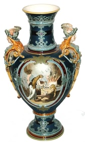 Mettlach 17" Vase Winged Warrior w Helmet  Handles