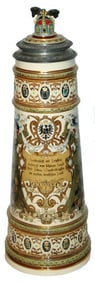 7L Mettlach Crown Lid, Eagle Thumblift Stein