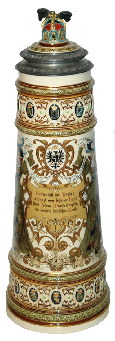 7L Mettlach Crown Lid, Eagle Thumblift Stein (1 of 5)