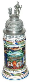 Regimental Inft 8 Comp Stein w Unusual Finial