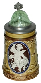 Majolica Hungarian Cherub Stein w Crackle Glass Ld
