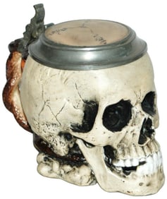 Skull w Rare Twisted Snakes Handle Character Stein