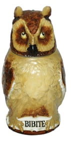 Mettlach Owl Character Stein w Bibite on Base