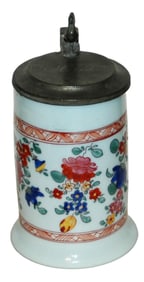 Blown Milk Glass c1780 Floral Decorated Stein