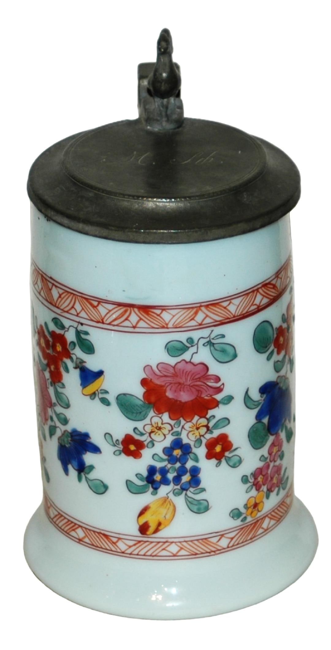 Blown Milk Glass c1780 Floral Decorated Stein (1 of 4)