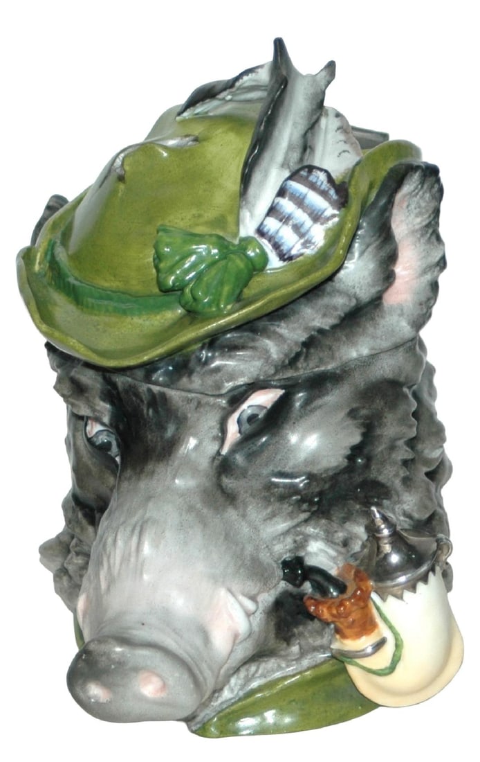 Schierholz Alpine Boar w Pipe Character Stein (1 of 4)