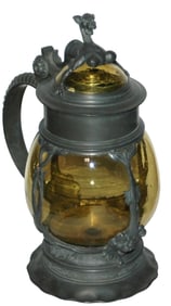 1L Glass& Pewter Art Nouveau Stein w Dragon Finial