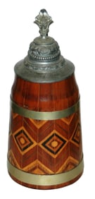 Colorful Wood Pieces Design Stein w Brass Straps