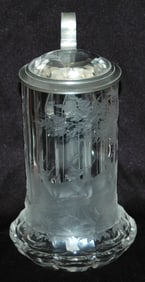Wheel Cut Stag On Facet Glass Stein w Prism Lid
