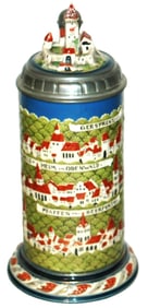 Mettlach 1L Rothenstein Houses Stein wCastle Inlay
