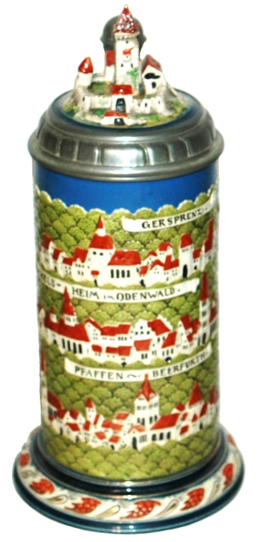 Mettlach 1L Rothenstein Houses Stein wCastle Inlay (1 of 5)