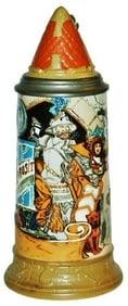 1L Mettlach Knight at Castle Stein w Roof Lid