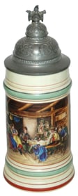 1L Detailed Tavern Scene Stein w Fancy Lid