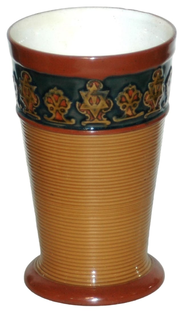 Mettlach Brewers Symbols & Floral Design: Mettlach #2439 Glazed Relief 1/4L. Brewers symbols and floral design. Mint.