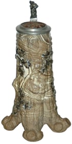 Mettlach Tree Trunk Character Stein w Copper Inlay