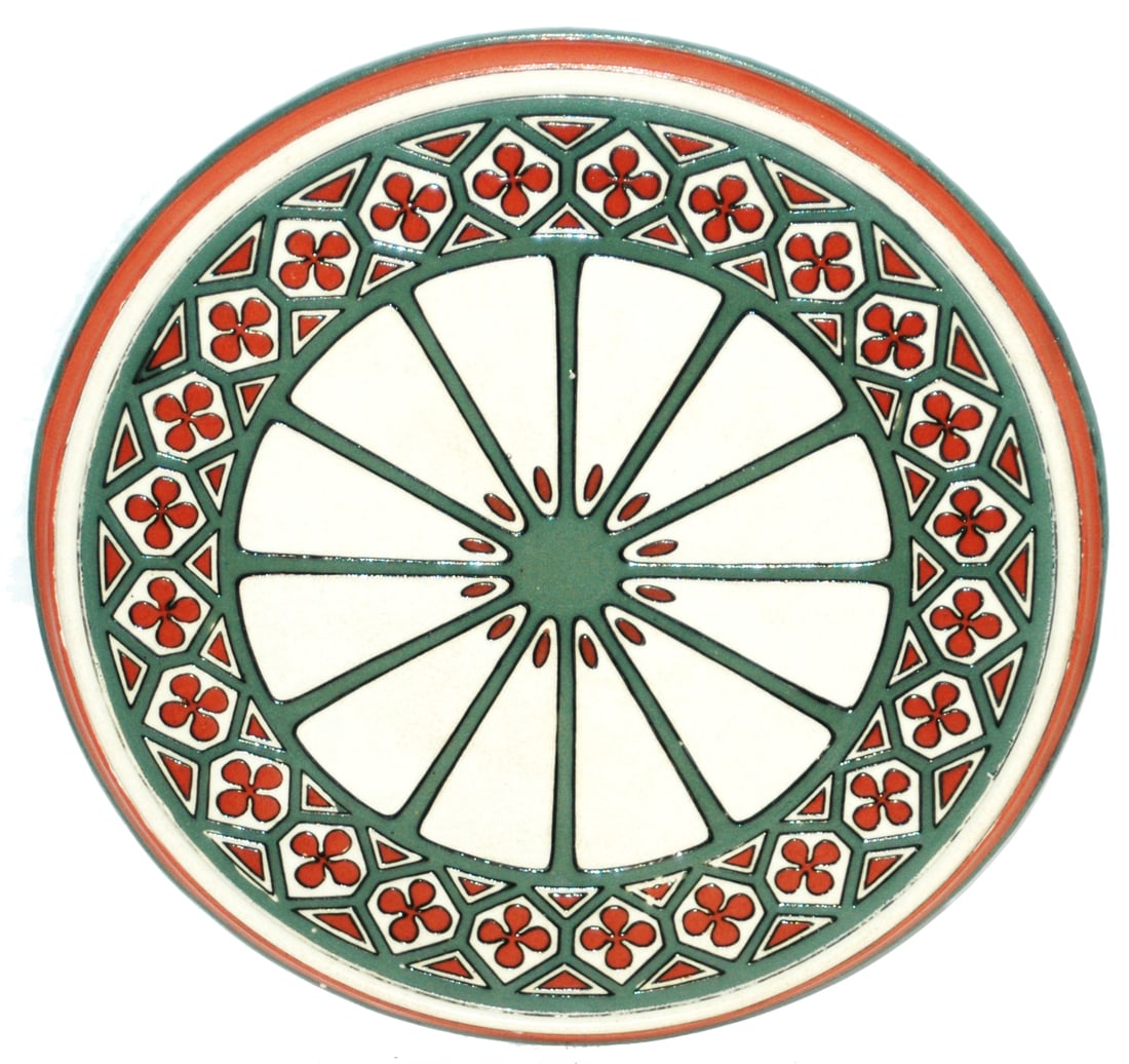 Mettlach Art Nouveau Etched Trivet: Mettlach #3321 Etched 8" Trivet. Art Nouveau design.