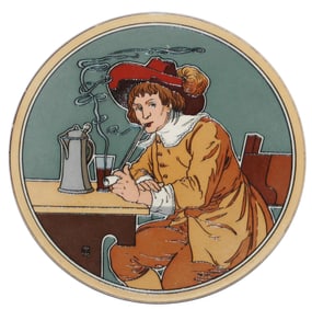 Mettlach 8" Plaque Man w Pipe & Stein