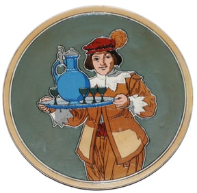 Mettlach 8" Plaque Serving Boy w Stein Set on Tray