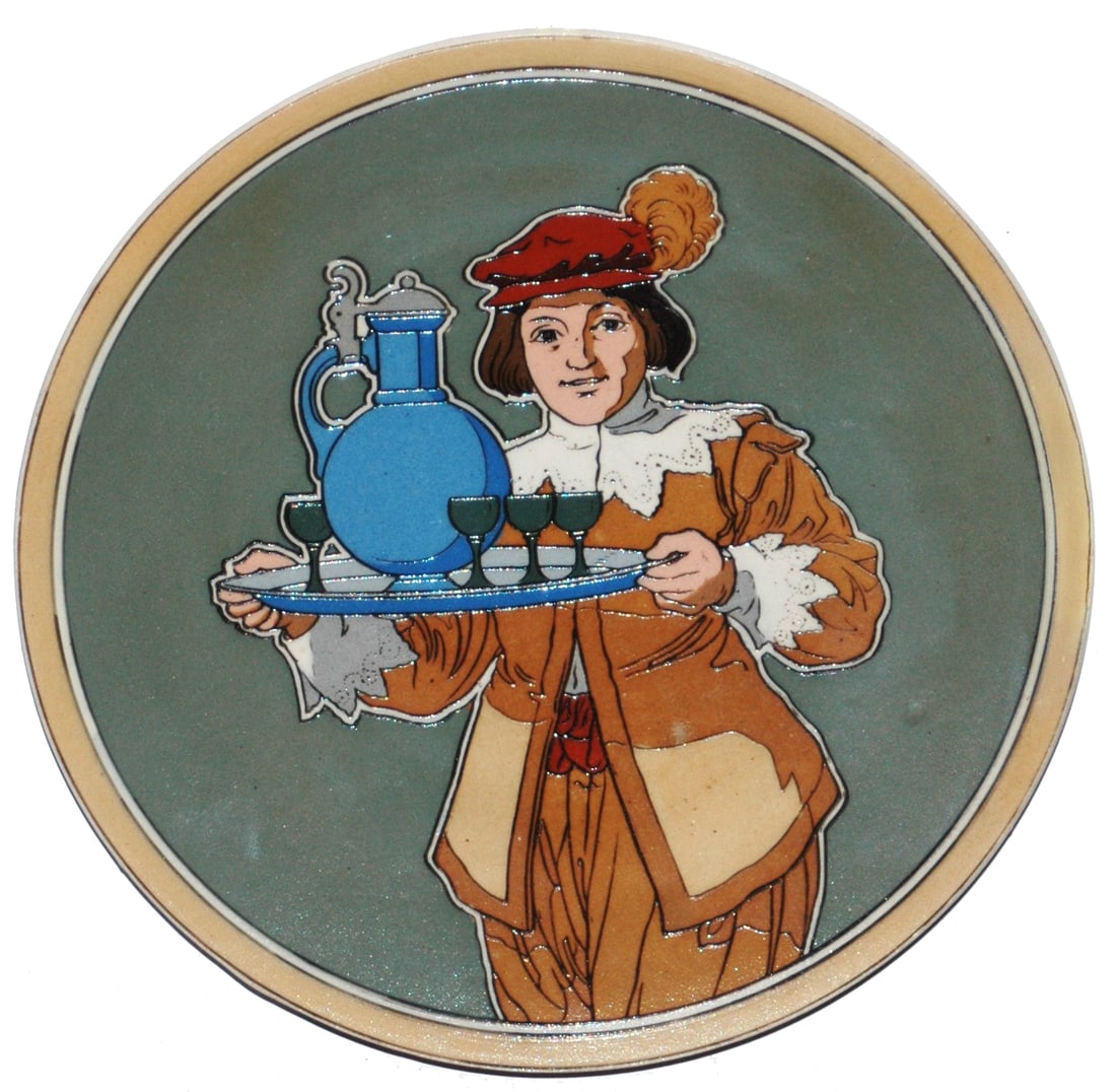 Mettlach 8" Plaque Serving Boy w Stein Set on Tray (1 of 1)
