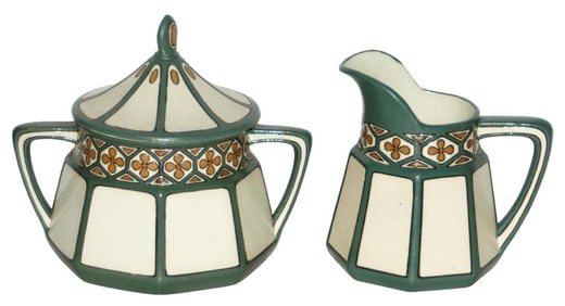 Mettlach Art Nouveau Etched Sugar & Creamer