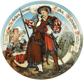 Mettlach Wounded Landsknecht Hugged by Wife Plaque