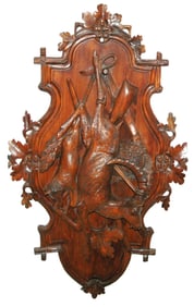 Black Forest Ram Fox Rifle 39" Carved Plaque
