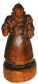 Carved Wood 11" Monk w Goblet & Keys Figure