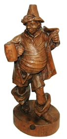 Carved Wood Man carrying Coat and  HB Mug
