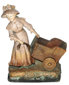 JM Terracotta 12" Girl w Wooden Wagon Figure