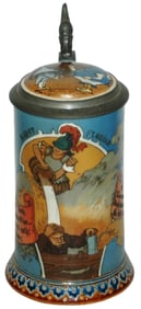 Mettlach St Florian Pouring Water on Drunk Stein