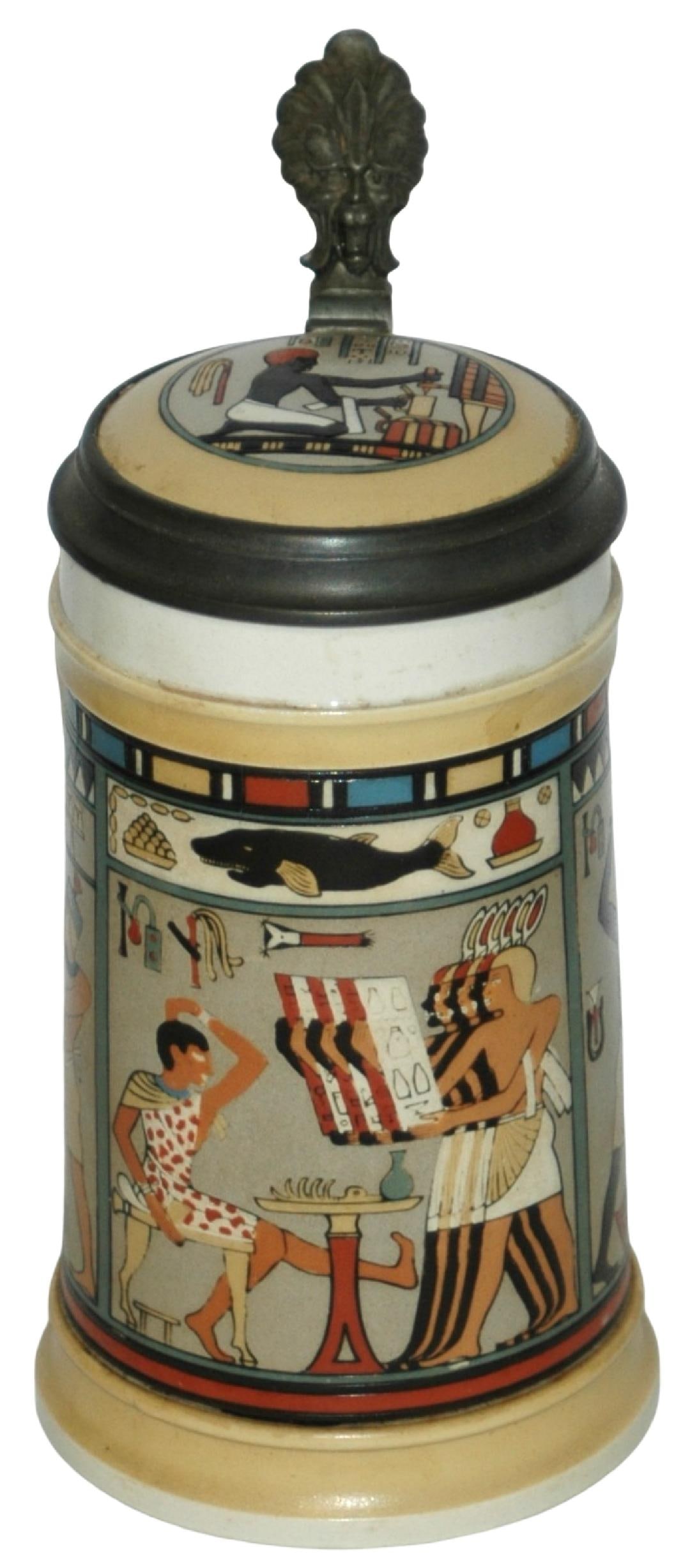 Mettlach Egyptian Scene of  Man Eating & Drinking (1 of 5)