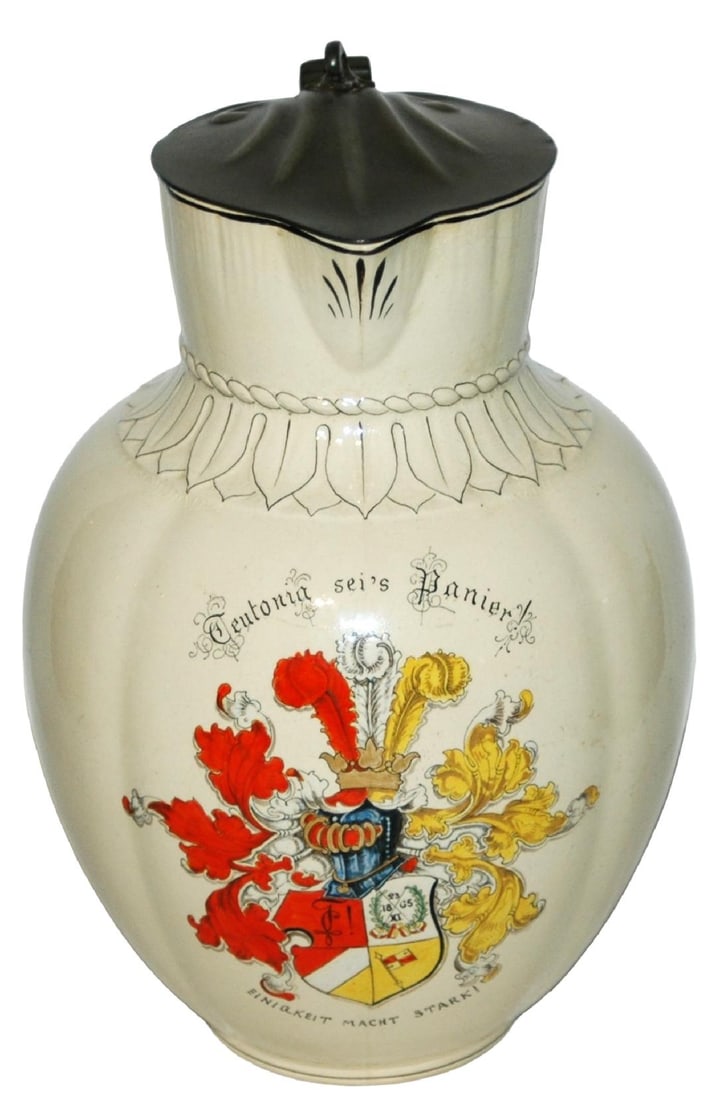 Rare Mettlach 2L Dueling Frat Student Shield Stein (1 of 4)