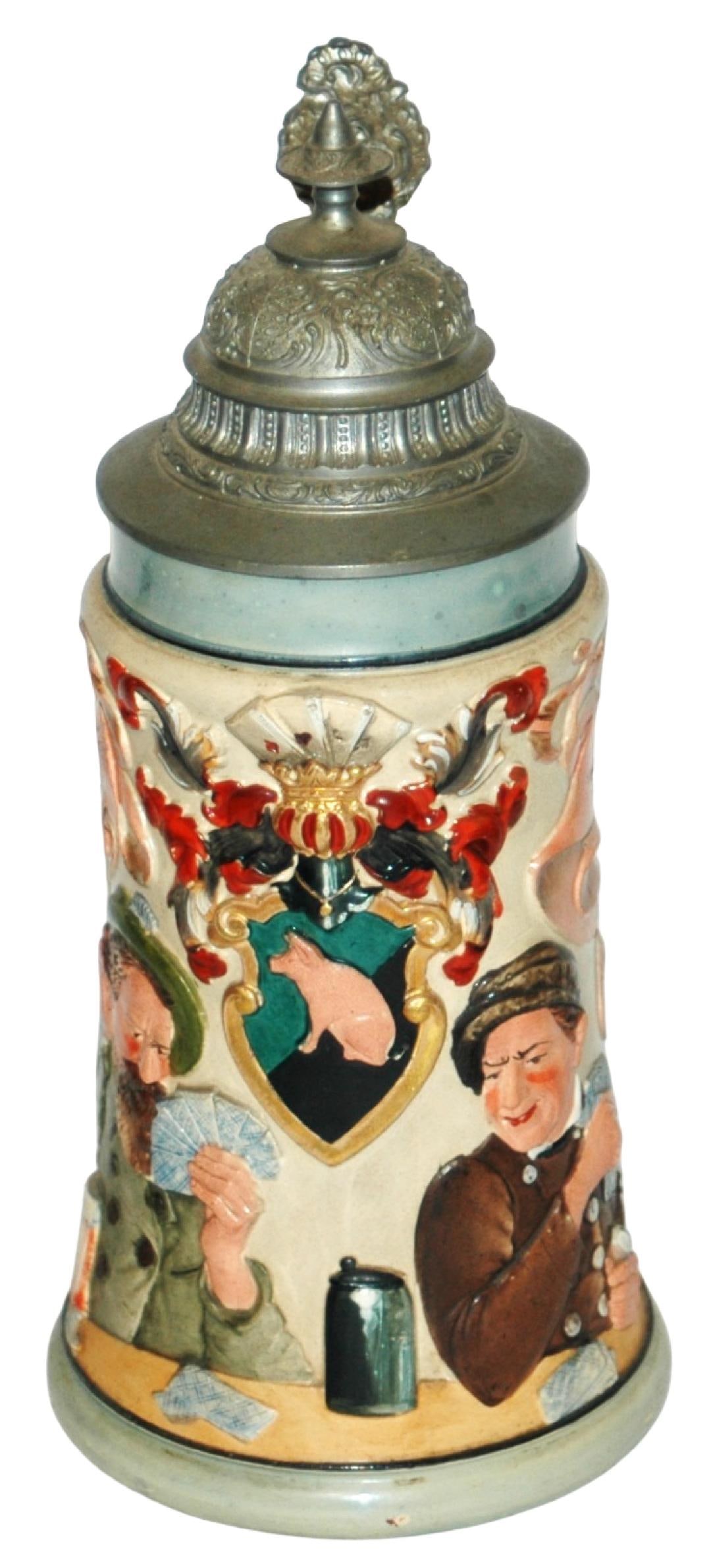 Detailed Scene of Card Players Stein w Fancy Lid (1 of 4)